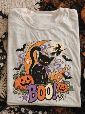 Black Cat Halloween T-Shirt, Boo Witchy Cat Shirt